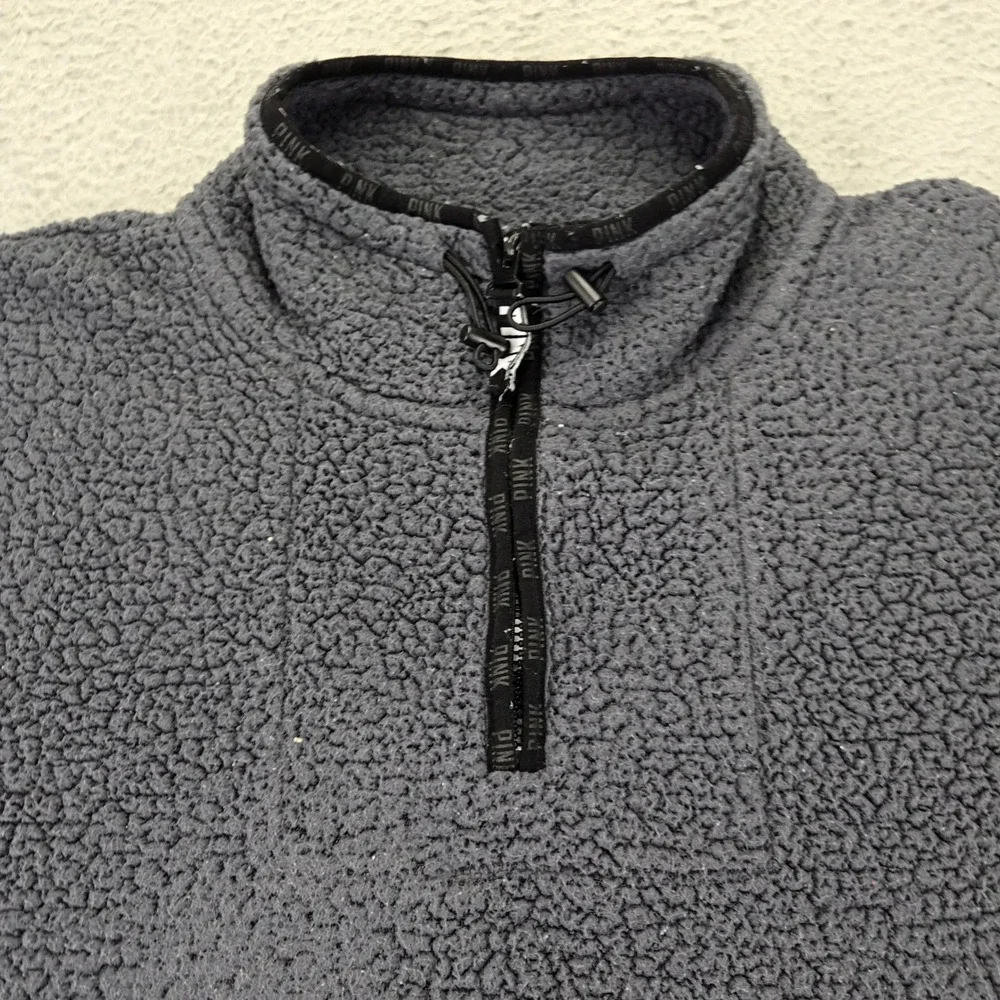 PINK Jacket Womens XL Gray Fuzzy Long Sleeve 1/4‎ Zip Pull Over Pockets